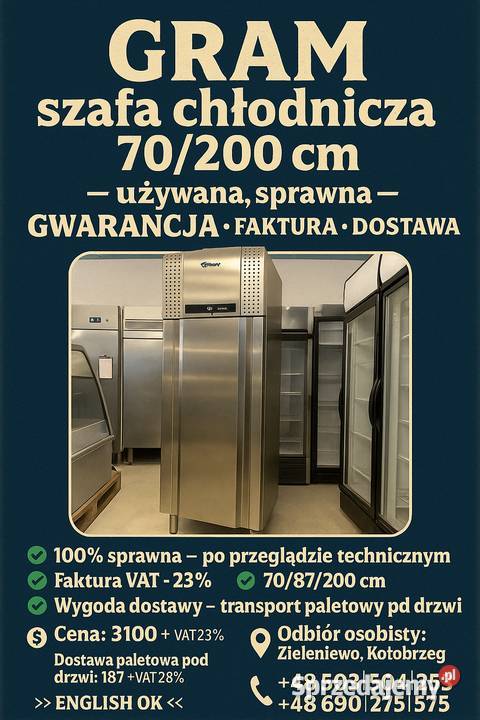 Szafa chłodnicza firmy GRAM 70200 używana Kołobrzeg sprzedam