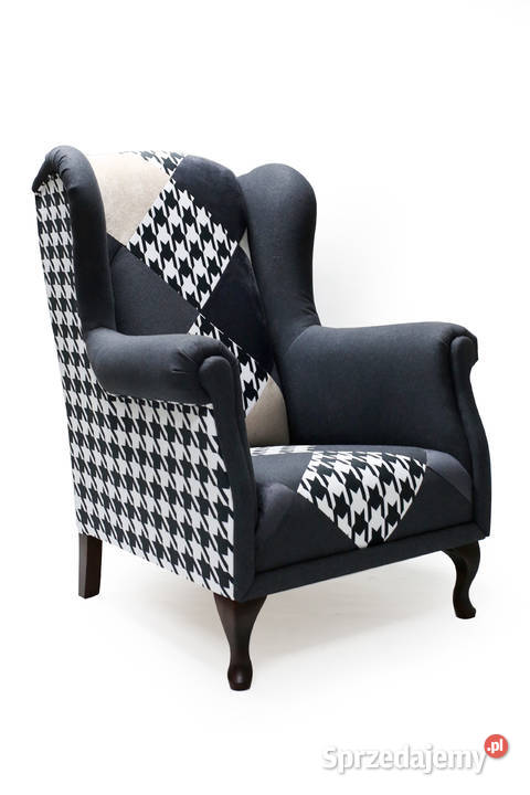 Fotel Uszak Nowoczesny Czarno Biały Welurowy 105cm Fotele Kazimierz Biskupi