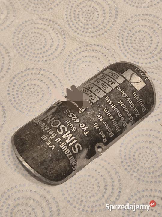 Tabliczka znamionowa Simson AVO Sport 425S pomorskie