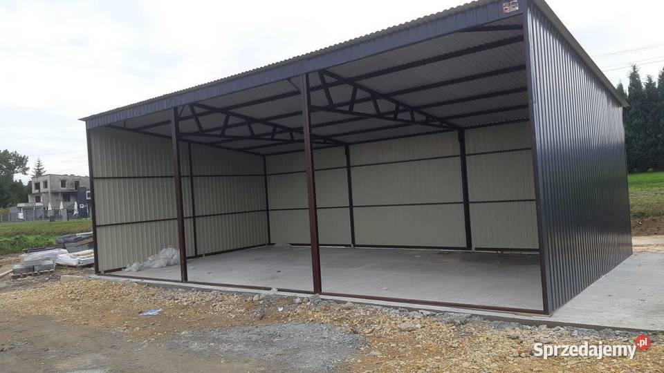 BRĄZOWY Garaż Blaszany 9x6 z ZADASZENIEM BOCZNYM Maciejowice