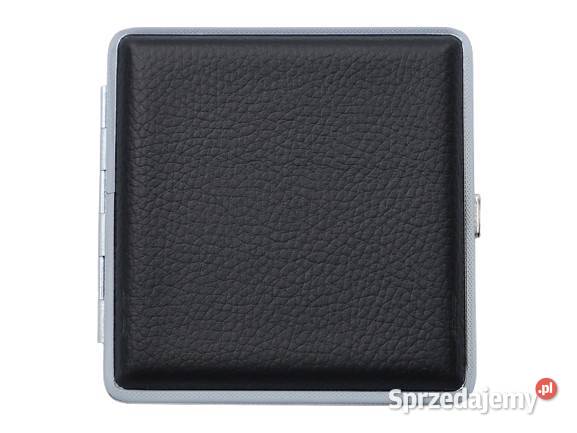 Czarna Metalowa Papierośnica Pokryta Ekoskórą