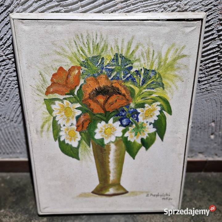 Obraz olejny Kwiaty w Wazonie ZPrzybylski 1957r zachodniopomorskie Koszalin
