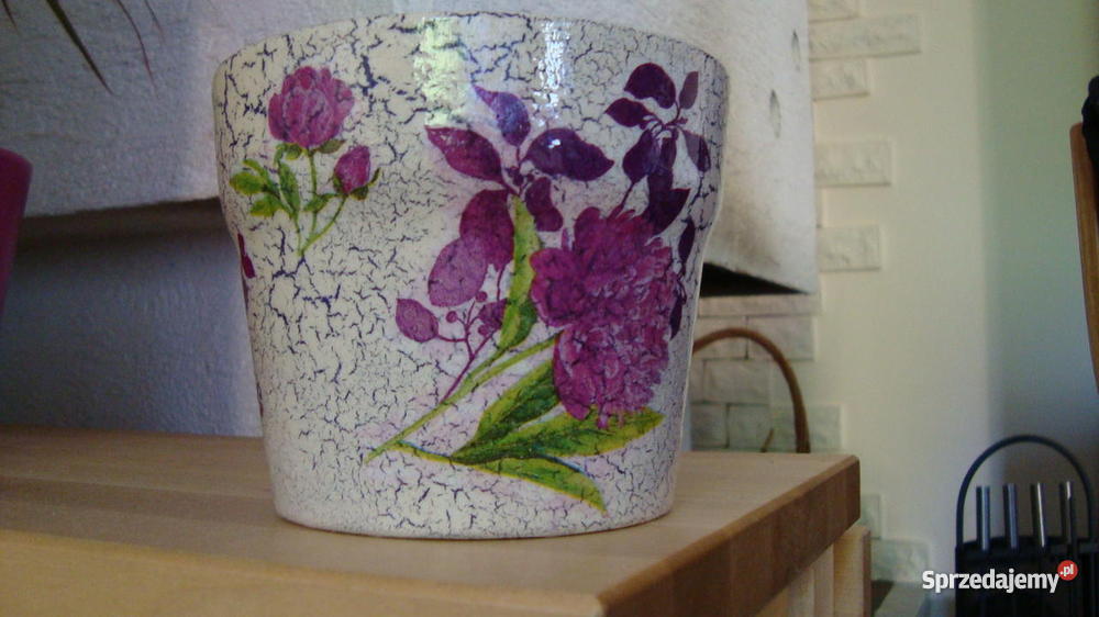 Osłonka doniczka ozdobiona metodą decoupage ręko łódzkie Łódź sprzedam