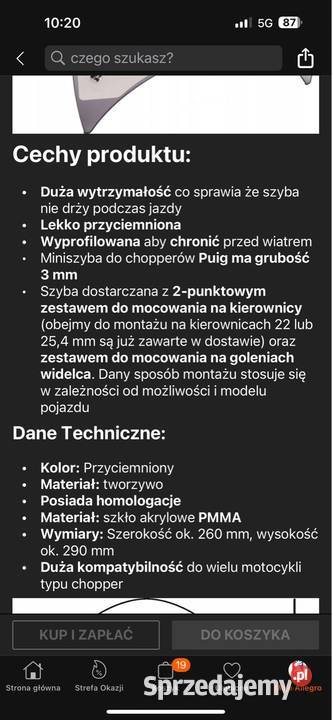 Szyba motocyklowa mini chopper cruiser harley Płock