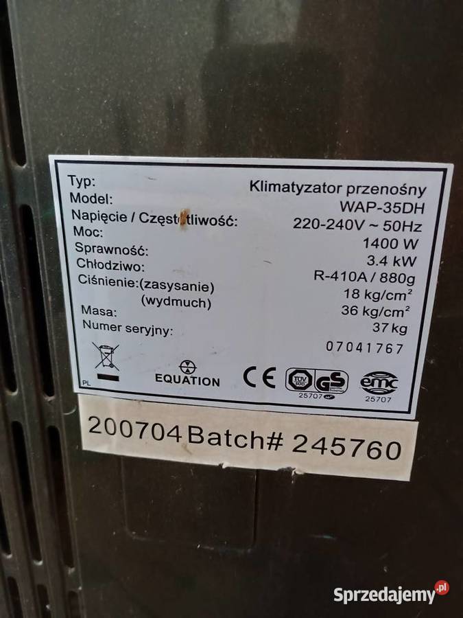 Klimatyzator przenośny WAP35DH wielkopolskie Czempiń