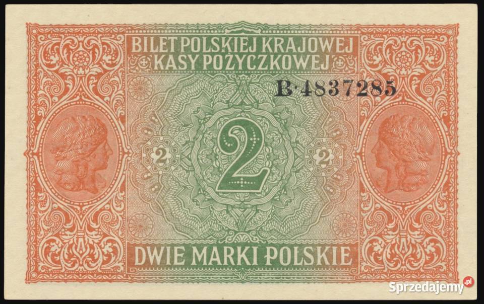 2 Marki 1916 Generał B UNC Żyleta Trąbki Wielkie