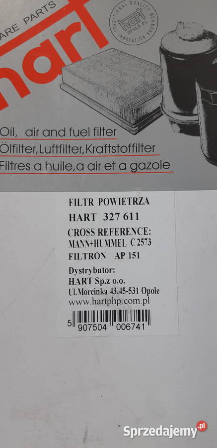 Filtr Powietrza Hart 327611 FIESTA PUMA MAZDA Filtry