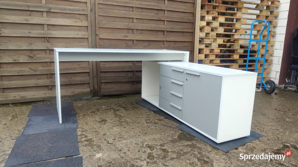 Biurko z komodą narożne biały szary