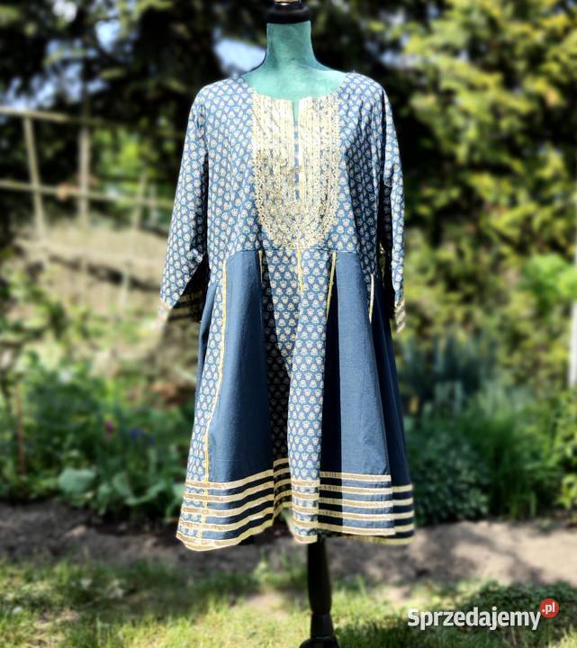Orientalna tunika boho bawełna złote detale 5XL