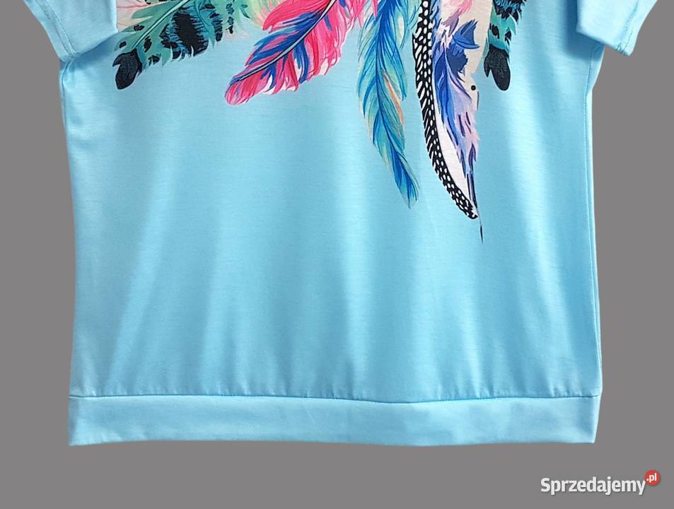 Damska bluzka błękitna z krótkim rękawem z Chrzanów