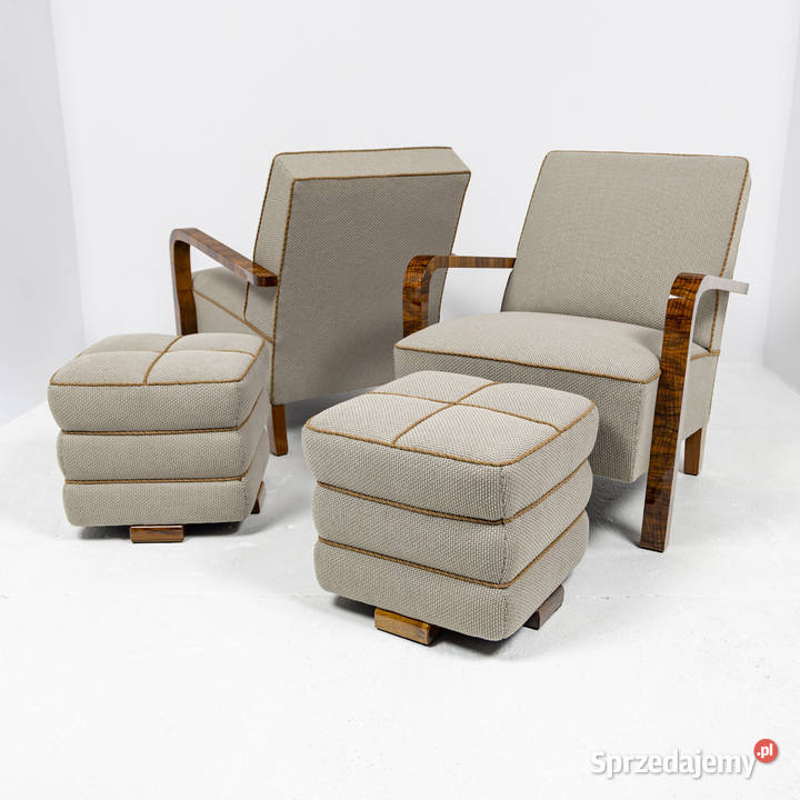 Komplet Art Deco Modernizm Dwa Fotele i Dwa Pufy Swarzędz sprzedam