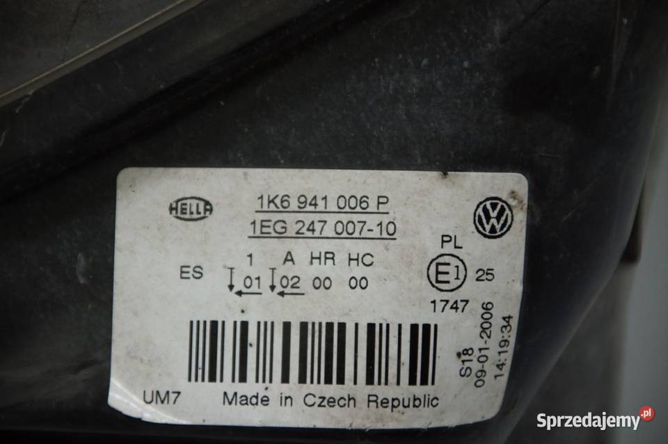 LAMPA PRAWA PRZÓD VOLKSWAGEN GOLF V 1K6941006P Pozostałe Lipno