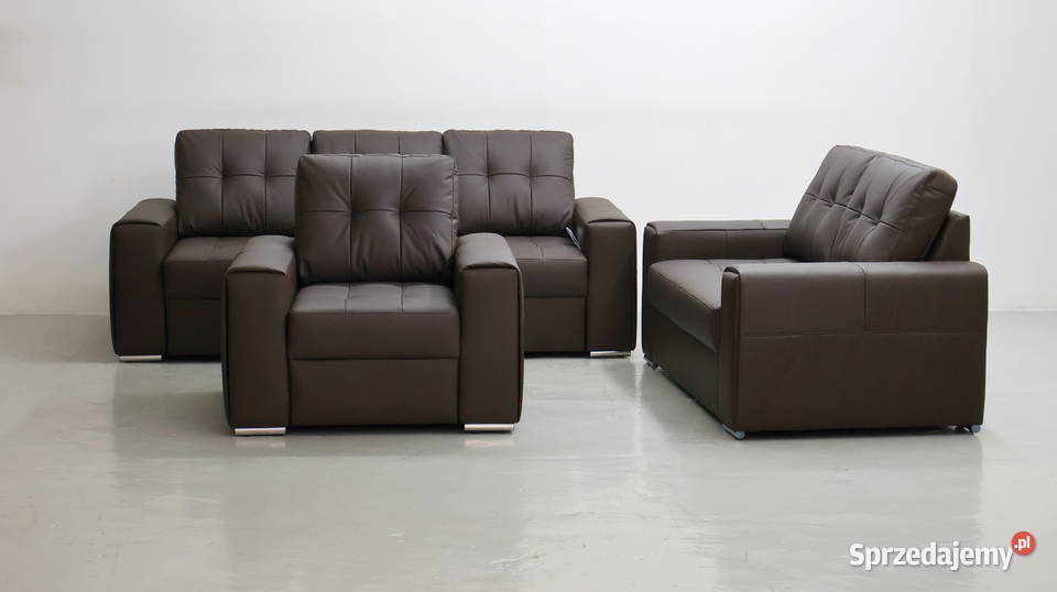 KOMPLET 321 sofy kanapy zestaw brązowa SKÓRA 90cm wielkopolskie