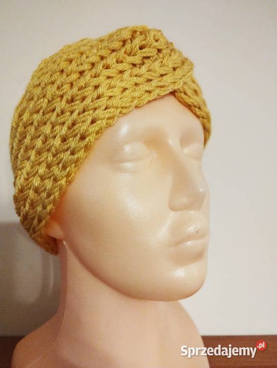 Damska żółta ciepła opaska turban handmade Olsztyn