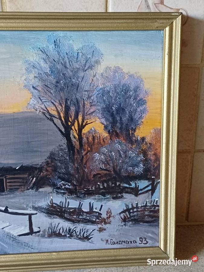 vintage obraz olejny na dykcie sprzedam