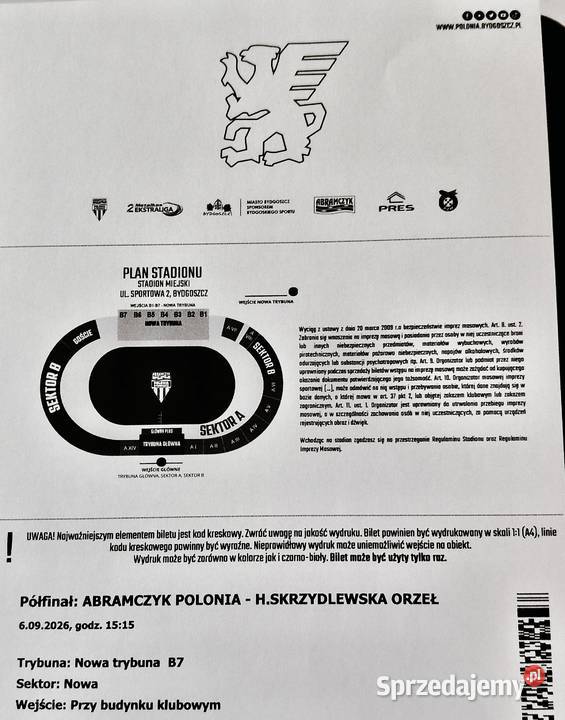 2 Bilety na żużel Bydgoszcz Łódź Bilety sprzedam