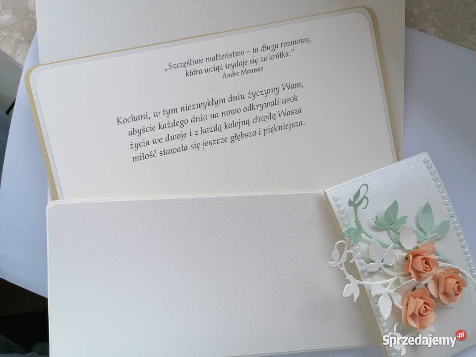 Kartka własnoręcznie wykonana kopertówka ślub Strzebiń