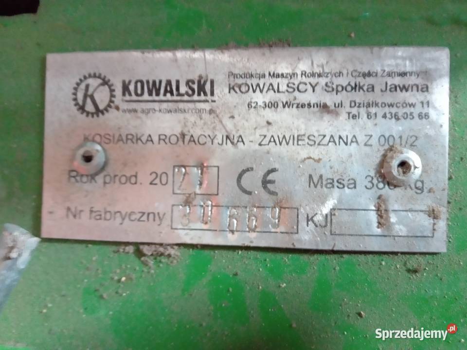 Kosiarka rotacyjna Kowalski 185m 2021r nieuszkodzony lubelskie Lachówka Duża