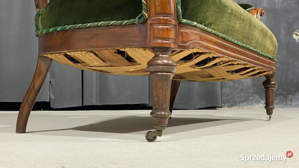 Rzeźbiona sofa w stylu wiktoriańskim z zielonym zachodniopomorskie Gryfice