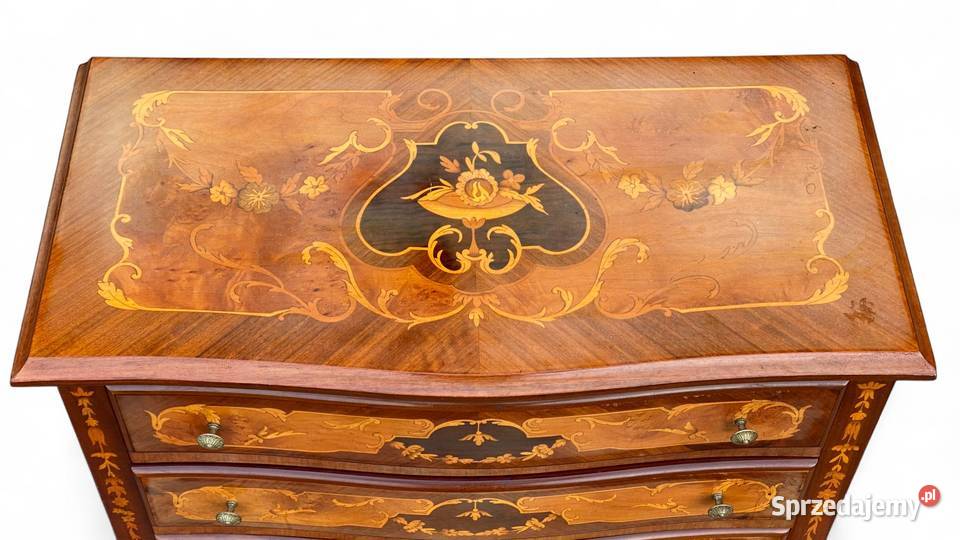 Intarsjowana komoda na giętych nogach 3 szuflady Gryfice