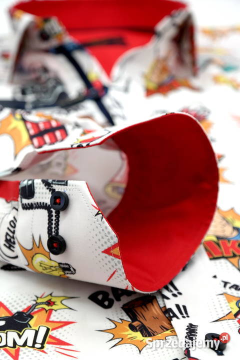 DANIEL BESSI Koszula Męska Fb042 Biała KOMIKS Rozmiar L Odzież codzienna Ostrów Wielkopolski