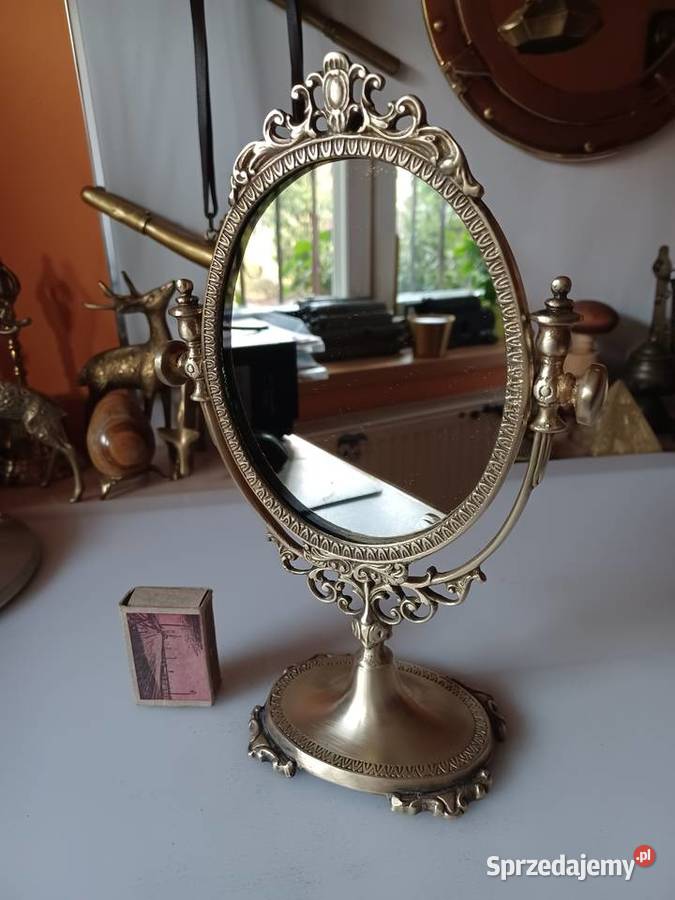 Piękne stojące lusterko w mosiężnej obudowie Poznań sprzedam