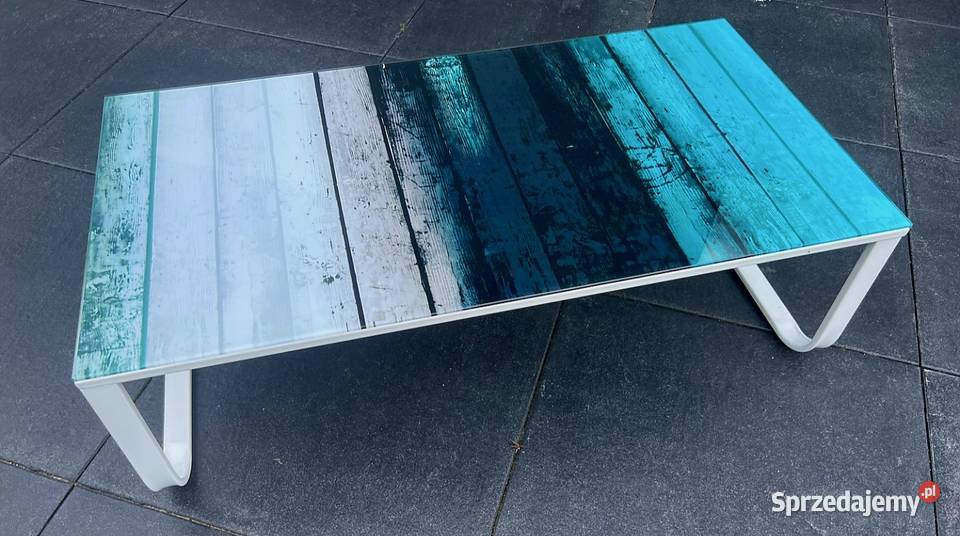 Szklany stolik kawowy turkusowy Agata Meble stan 55cm Kęty