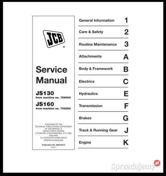 JCB JS 220, 240, 260, 330, 460 instrukcja napraw