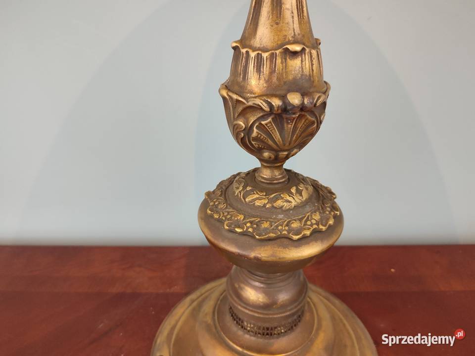 Piękna mosiężna lampa z mlecznym zdobionym Łódź