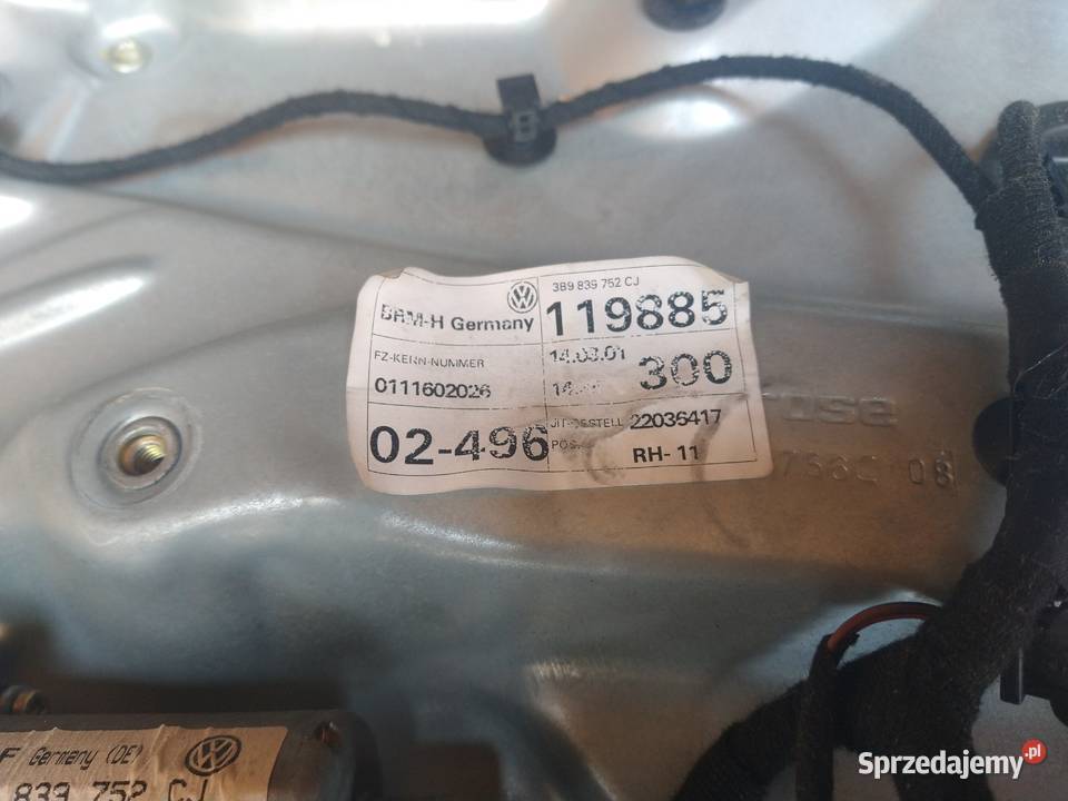 Mechanizm SzybBlacha Prawy Tył Vw Passat B5 3B9 osobowe Radziszów