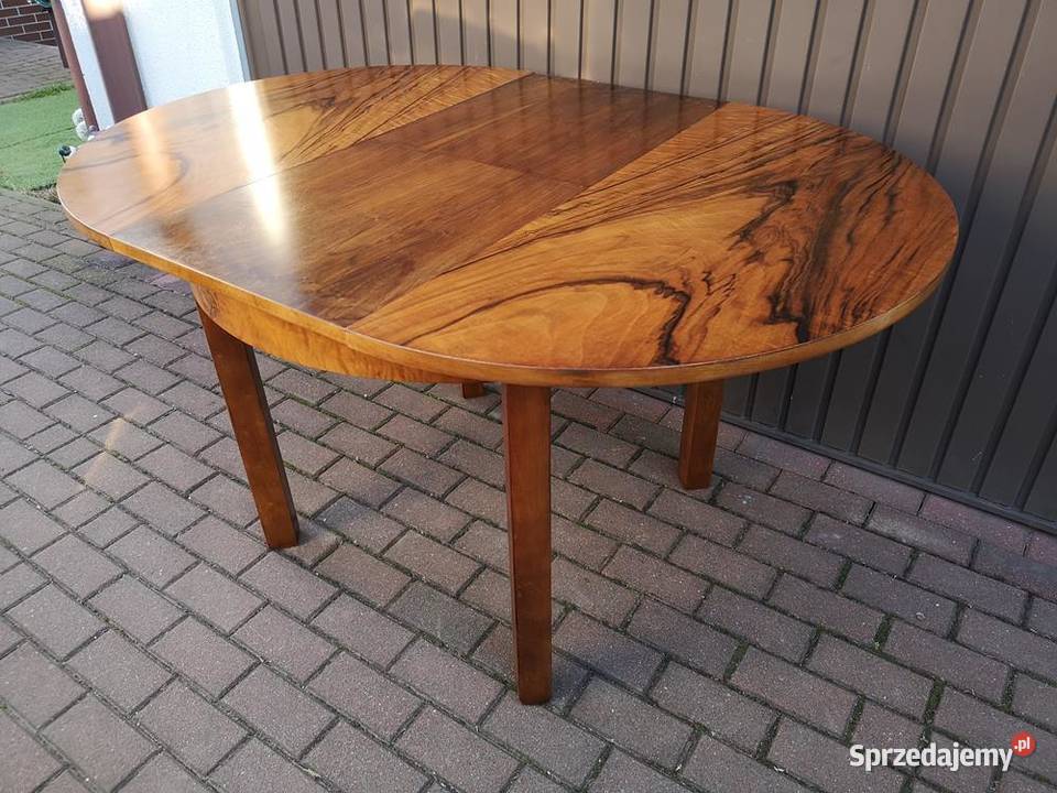 Stół ArtDeco Okrągły Orzech 100 Zgrabny Stary Swarzędz