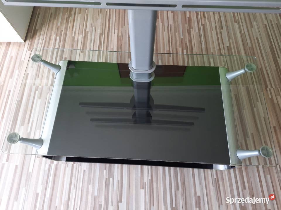 Stolik RTV z drewna czarny połysk aluminium stal Kotwasice