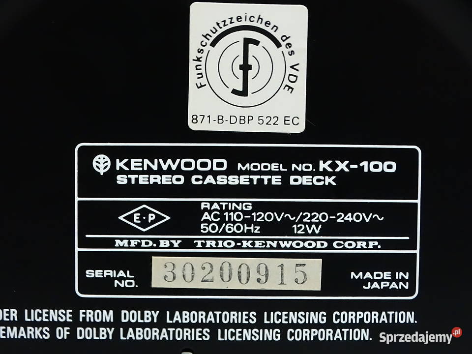 Magnetofon kasetowy KENWOOD KX100 Uszkodzony Na Biłgoraj