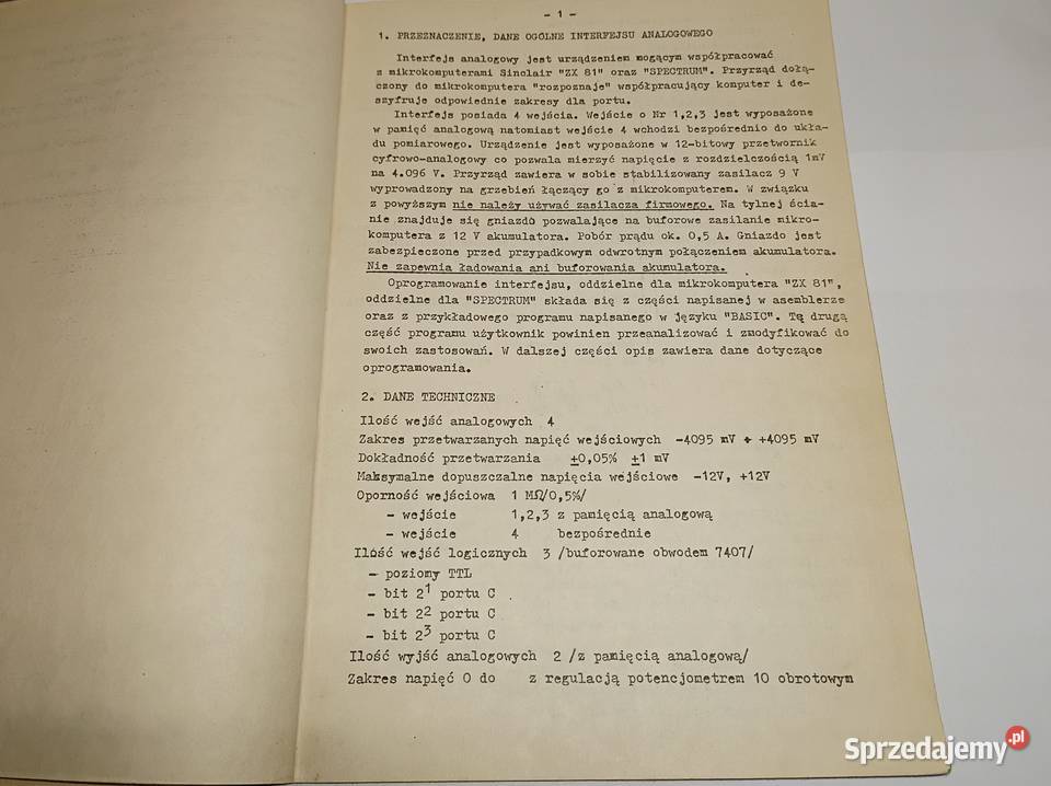 Instrukcja obsługi Interface ZX81 ZX Spectrum Gdańsk sprzedam