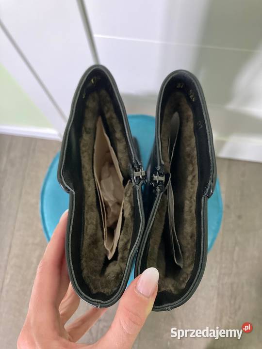 Skórzane polskie czarne kozaki Battex kożuszek Nisko