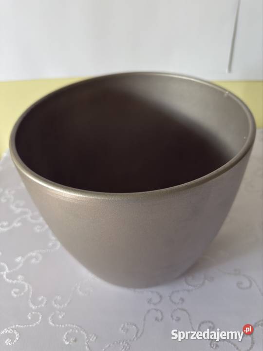 Donica duża ceramiczna srebrna lakierowana śląskie Czerwionka-Leszczyny