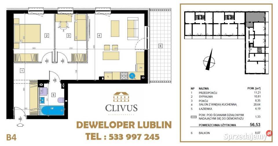 Mieszkanie 5643m2 3pokojowe Lublin Rok budowy 2022