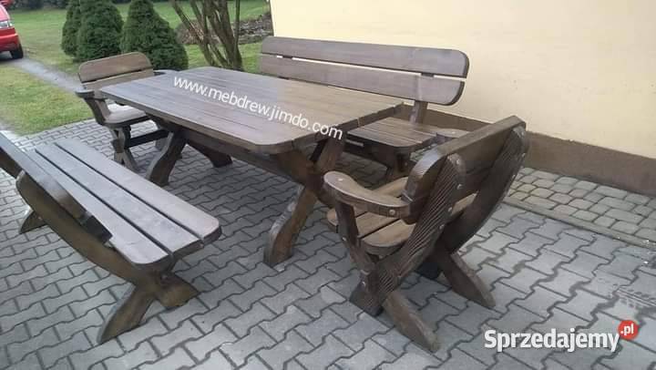 Zestaw ogrodowych mebli drewnianych stół ławki Stoły małopolskie Tokarnia