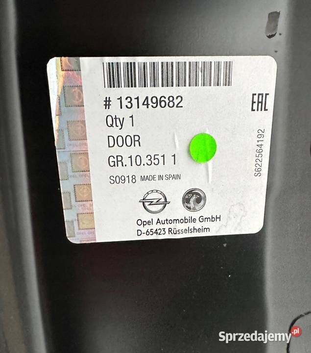 OPEL MERIVA A PRAWE DRZWI TYŁ 13149682 NOWE osobowe kujawsko-pomorskie