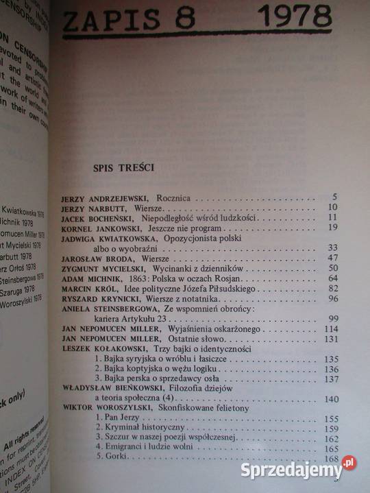 Zapis 8 1978r Barańczak Orłoś Krynicki wiersze Łódź sprzedam