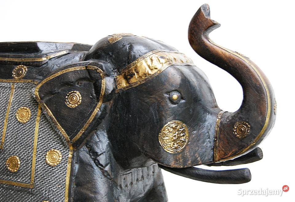 Duży słoń indyjski rzeźba drewno mango heban Lublin