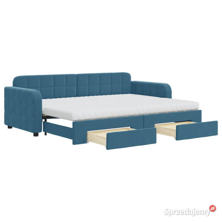 Sofa rozsuwana z szufladami niebieska aksamit mazowieckie Warszawa sprzedam