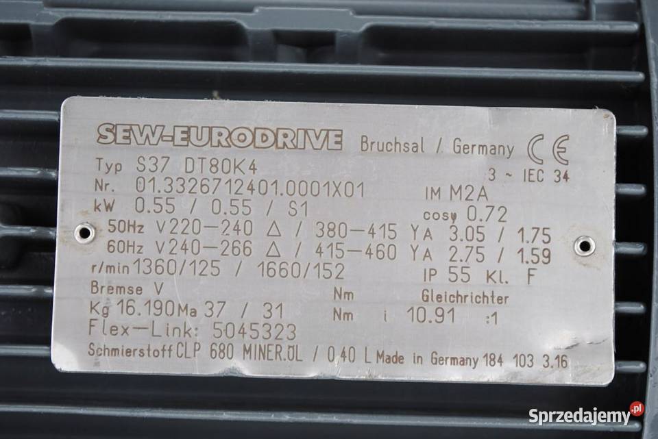 Motoreduktor kątowy 055kw 125obrmin SEW Kargowa