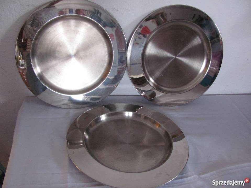 Talerze metalowa taca 3 sztuki stal nierdzewna Zamość
