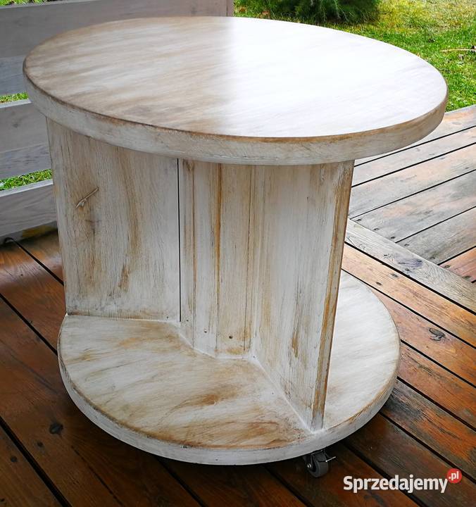 Stolik ze szpuli, ława drewniana loft, stolik z kółkami