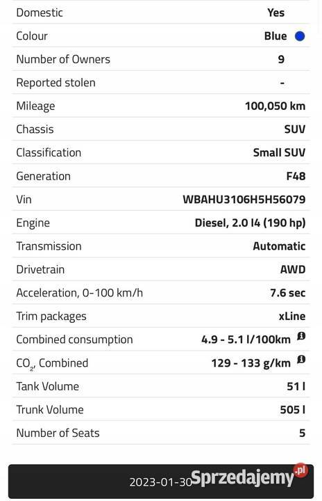 SILNIK BMW X1 F48 20 D DIESEL 190 udokumentowane osobowe Janów