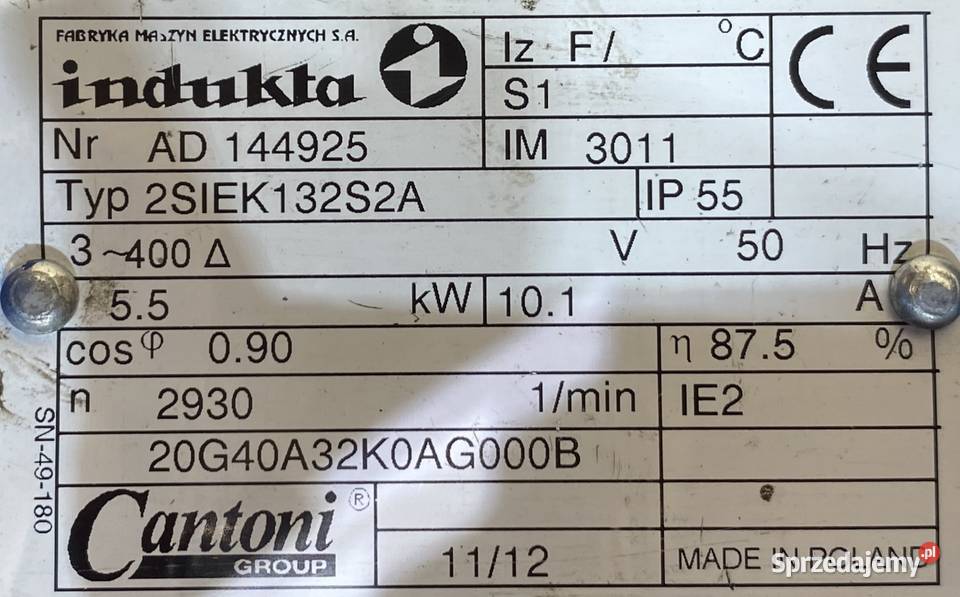 silnik elektryczny 55kW 2930obr 3fazowy INDUKTA kujawsko-pomorskie sprzedam