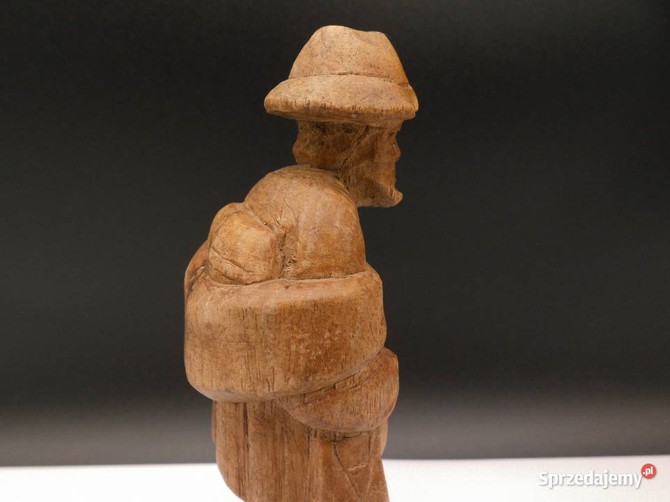 Stara Ręcznie Rzeźbiona Figurka Drewniana