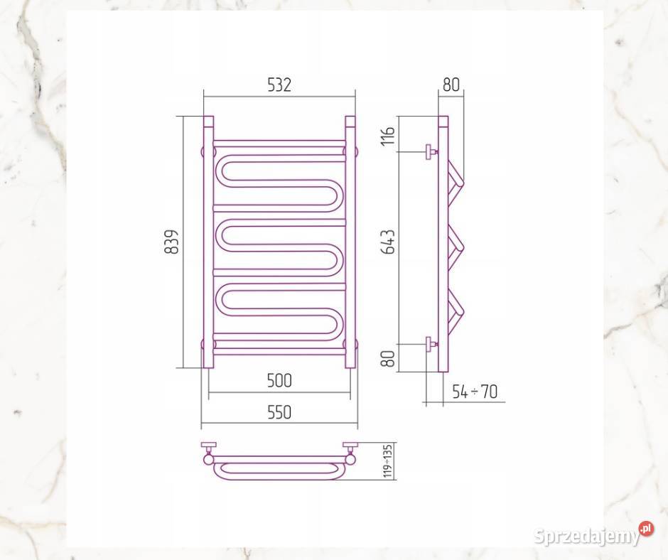 SUNERZHA Grzejnik Elegy 800x500 Złoty połysk Bydgoszcz