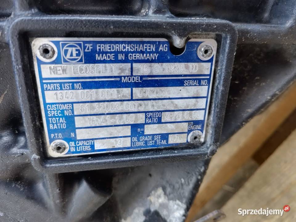 SKRZYNIA BIEGÓW MAN TGA TGX ZF 16S 1920 TD Rzędowice